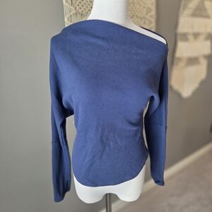 We The Free Navy Off-Shoulder Sweatshirt